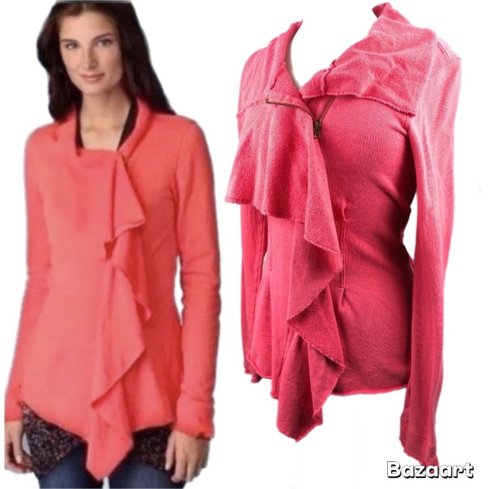 Free People We The Free Ebb & Flow Asymmetrical Zip Ruffle Sweater Jacket S
